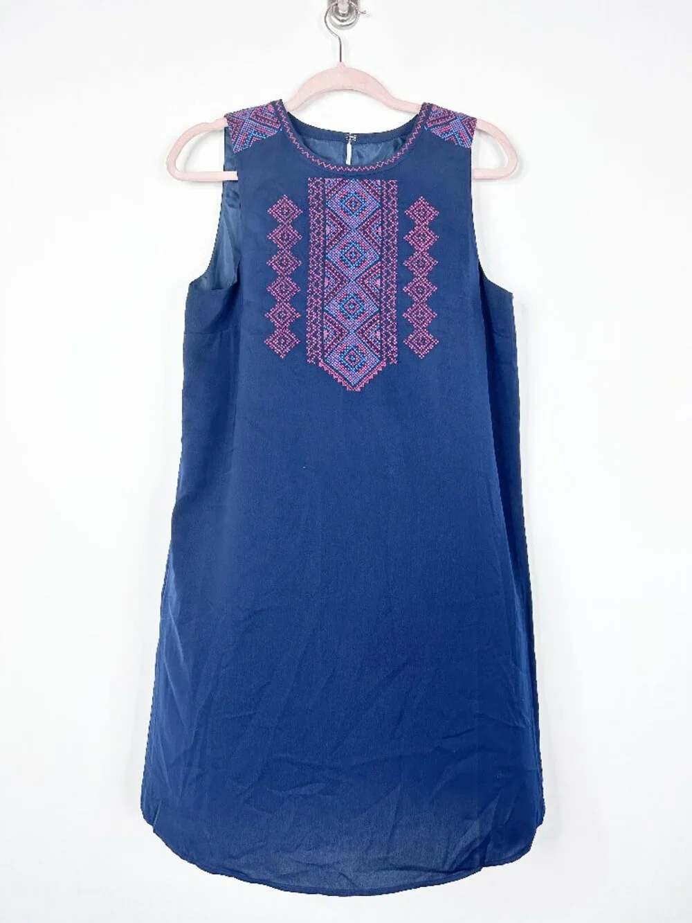 2/$30 J. Crew Aztec Embroidered Tank Shift Dress Navy Medium #A1955